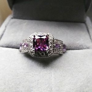 Emerald Cut Amethyst Stone Ring